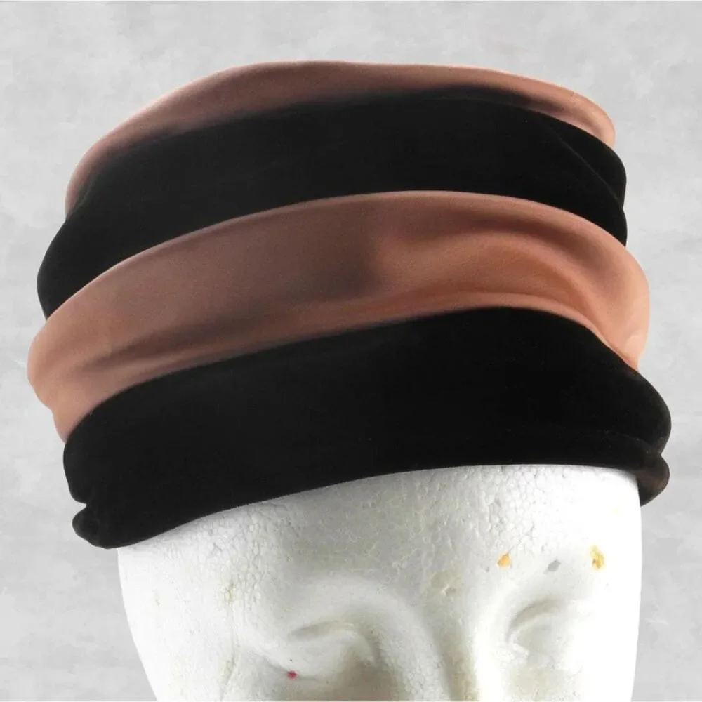 Vintage Screen Vogue Original Burgundy Velvet Pink Satin Pillbox Cocktail Hat